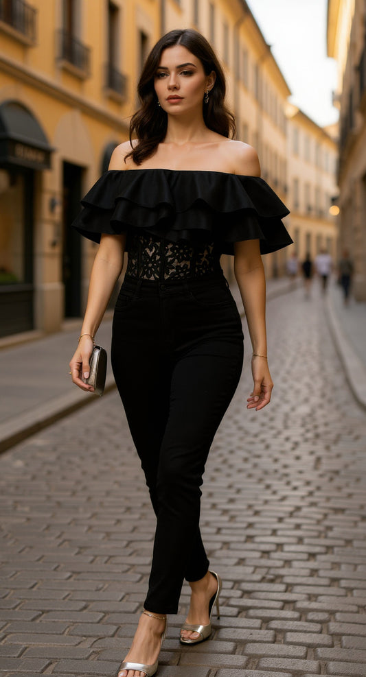 Top off-shoulder negro D&M / V354 image 1