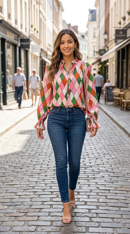 Blusa rombos rosados / AO110