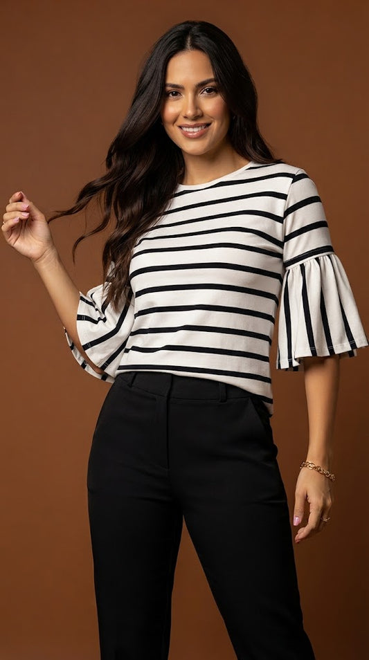 Blusa rayada con mangas acampanadas AOMEI / AO93
