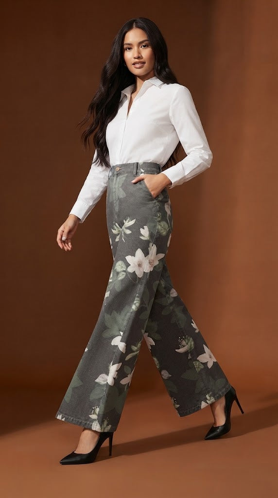 Pantalón Floral Verde Denim / ANE1001-59