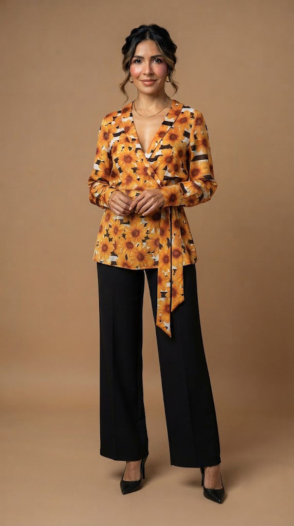 Blusa amarilla con estampado floral / AO4