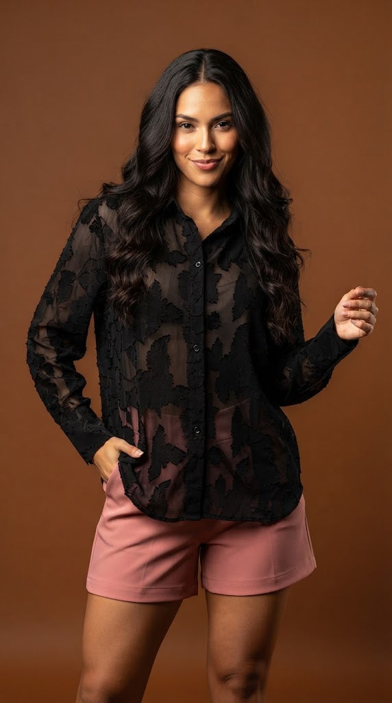 Blusa negra encaje casual chic / ANB38