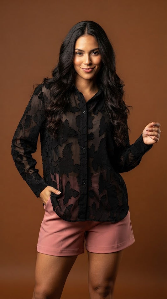 Blusa negra encaje casual chic / ANB38