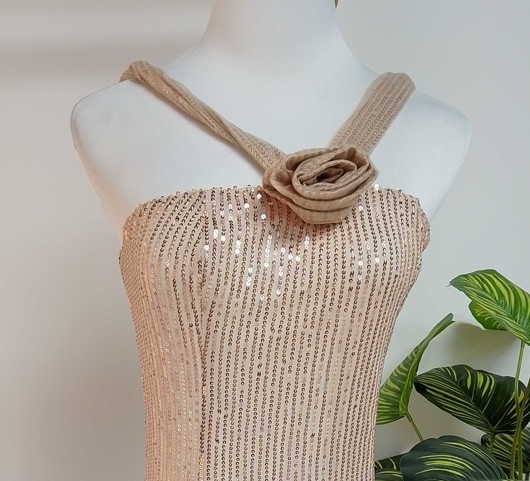 Vestido nude canalé con flor 3D D&M / V364 image 3