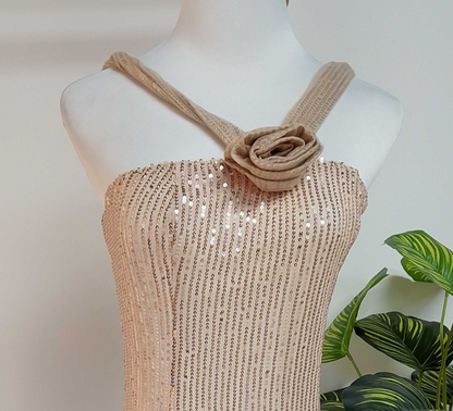 Vestido nude canalé con flor 3D D&M / V364 image 3