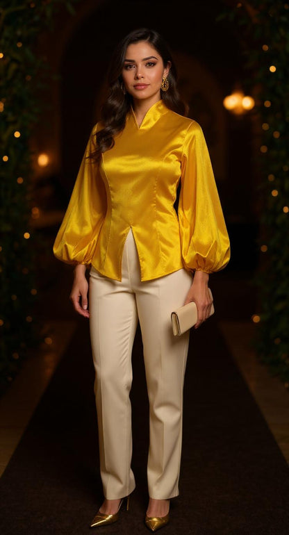 Blusa satinada con cuello en V/ AO8 image 5