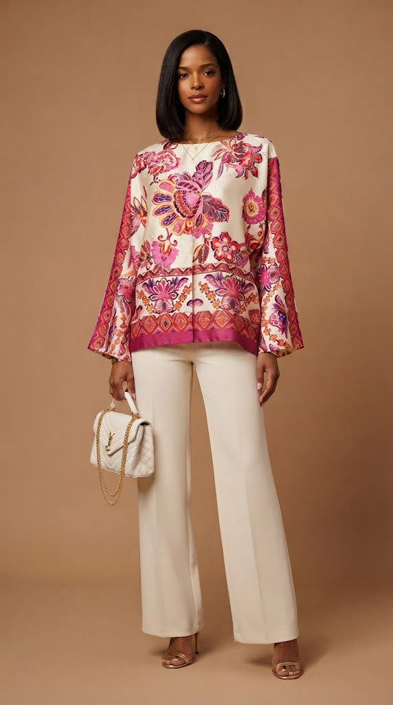 Blusa Estampada Flores fucsia / ANB26102