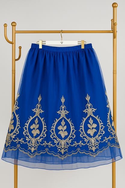 Falda azul con bordado dorado / AO50 image 5