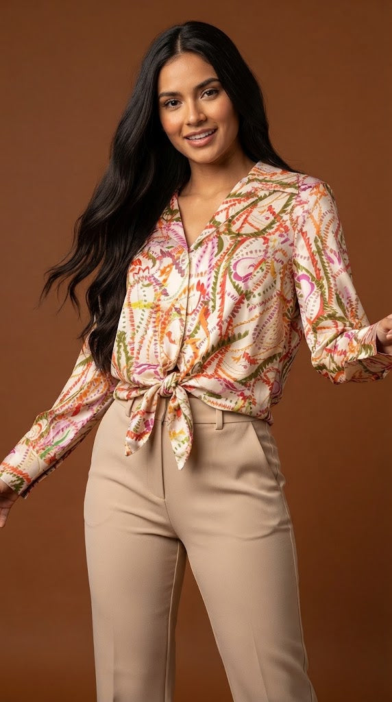 Blusa estampada nudo frontal / ANB2608