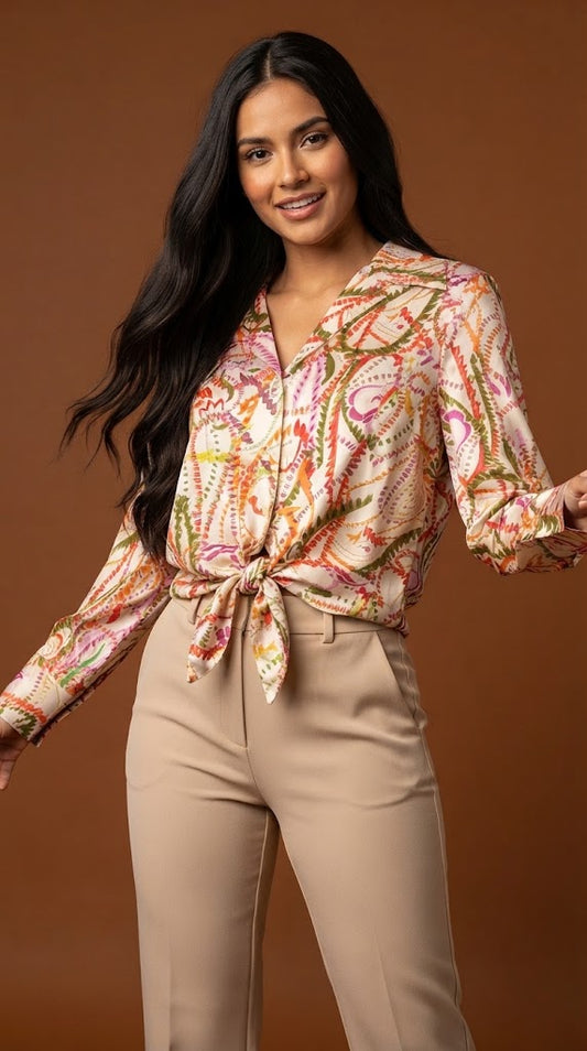 Blusa estampada nudo frontal / ANB2608