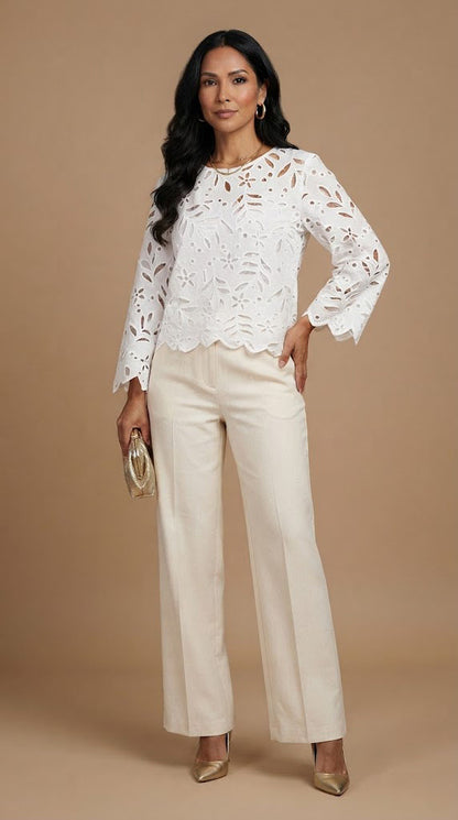 Blusa blanca bordada manga larga/ AO27