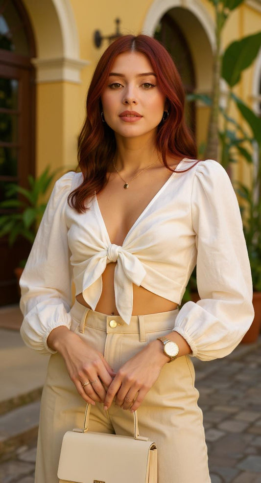 Top blanco cruzado con moño / P213 image 0