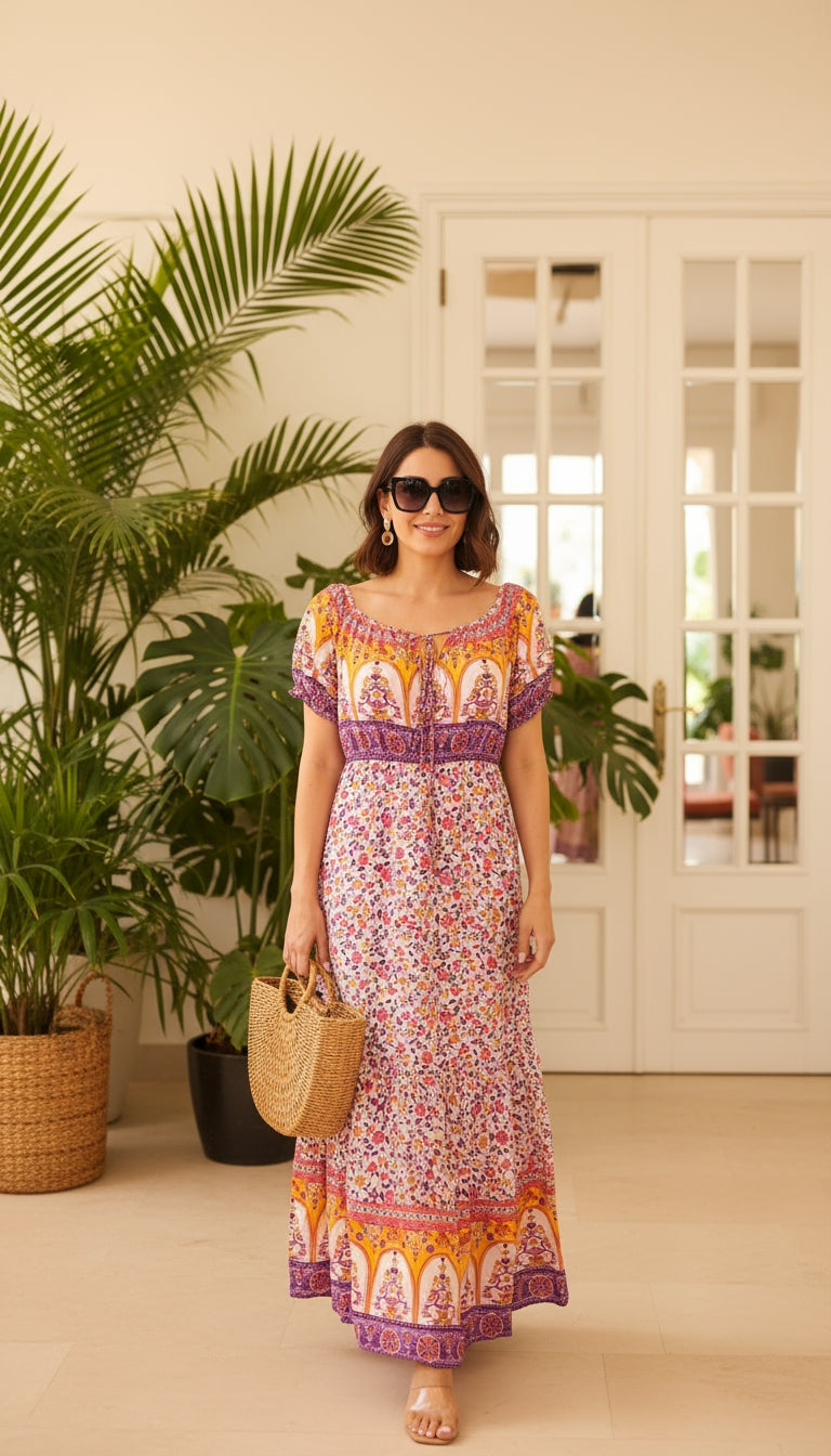 Vestido boho multicolor escote cuadrado /ANV07 image 0