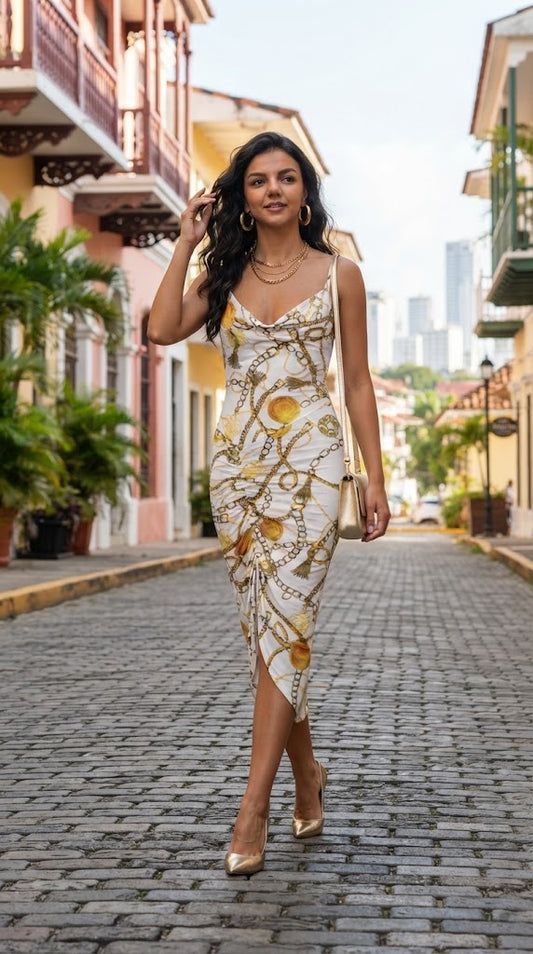 Vestido Entallado con Estampado y Tirantes / V238