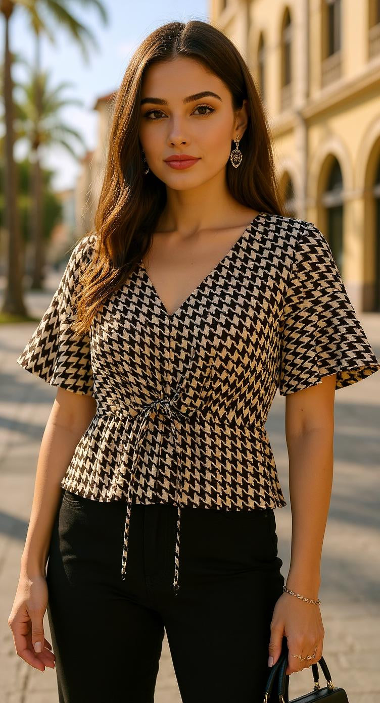 Blusa beige y negra / P122 image 0