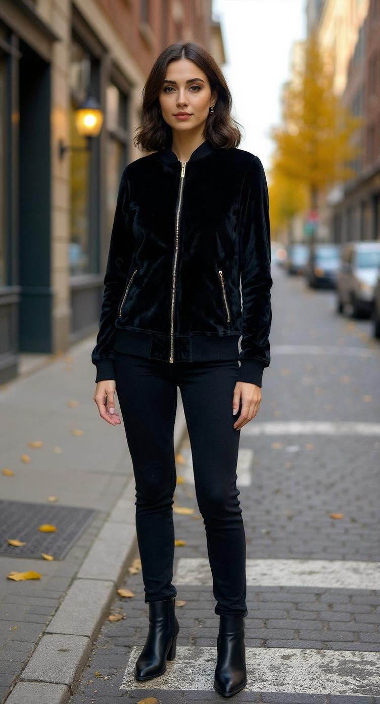 Chaqueta de terciopelo negra con cierre AOMEI / AO48 image 1