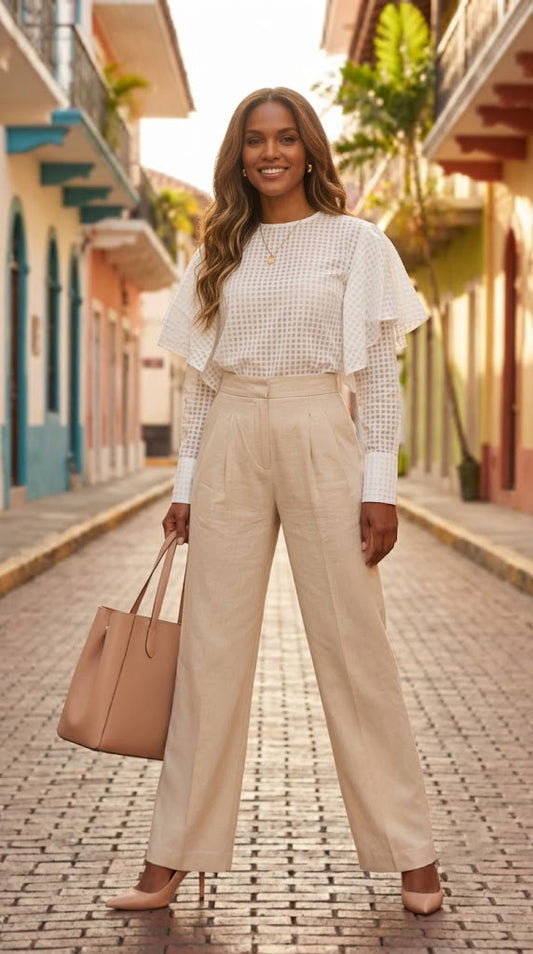Blusa blanca cuadriculada / AO163