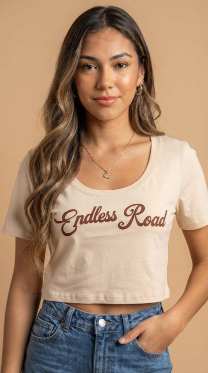 Camiseta Crop Beis Texto / ANB26105