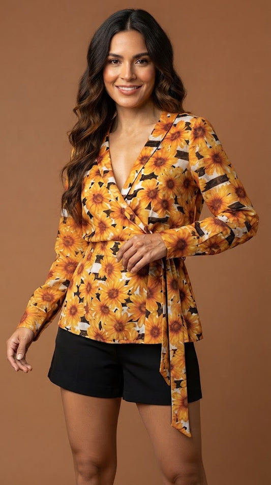 Blusa amarilla con estampado floral / AO4