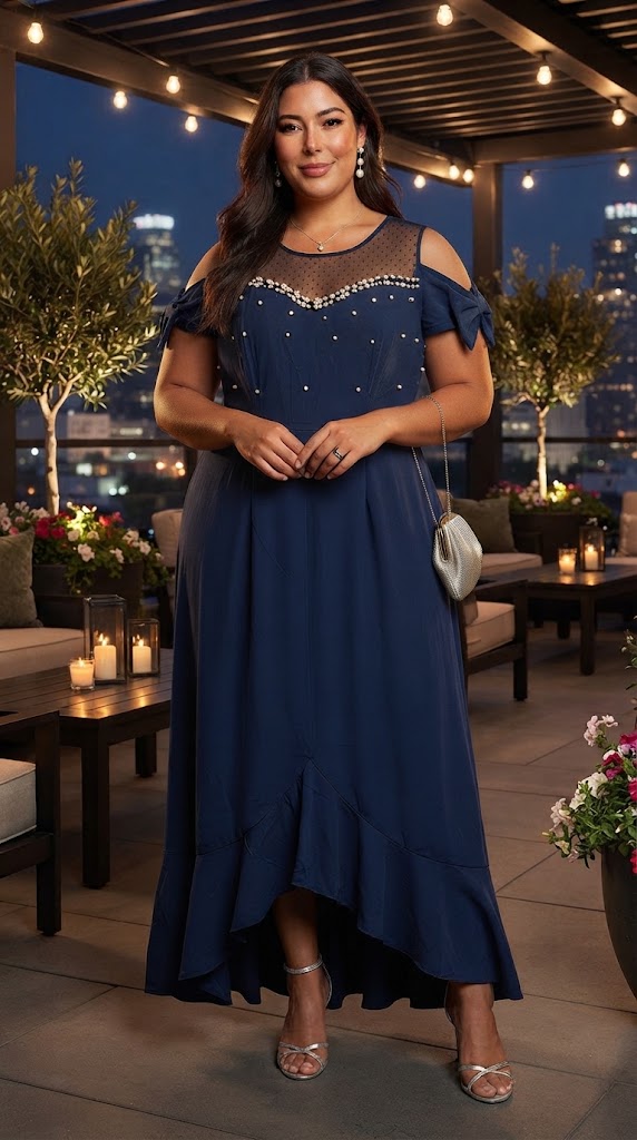 Vestido azul marino plisado / AO162