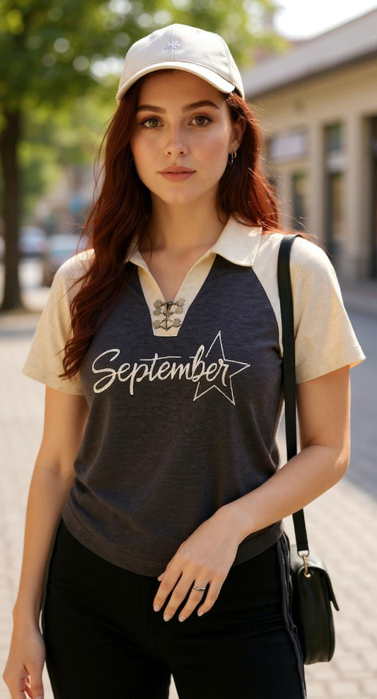 Blusa gris con cuello beige / P318 image 0