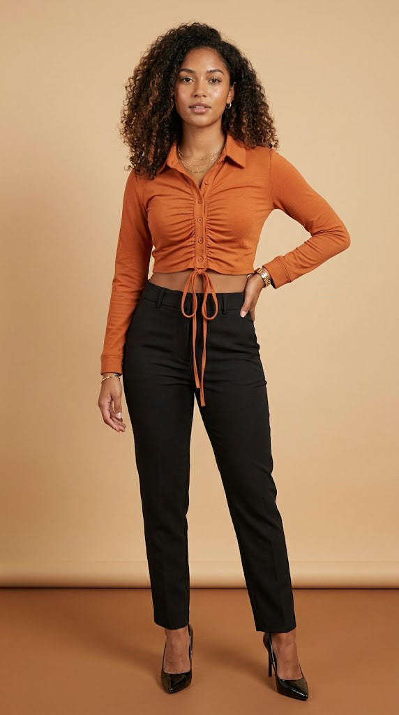Blusa Crop con Fruncido y Cordón Ajustable / ANB26047