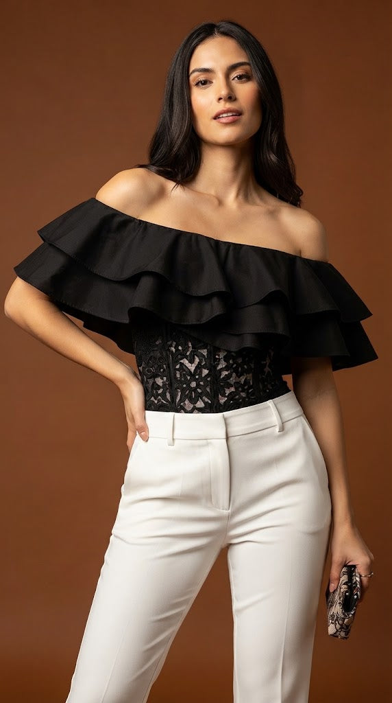 Top off-shoulder negro D&M / V354