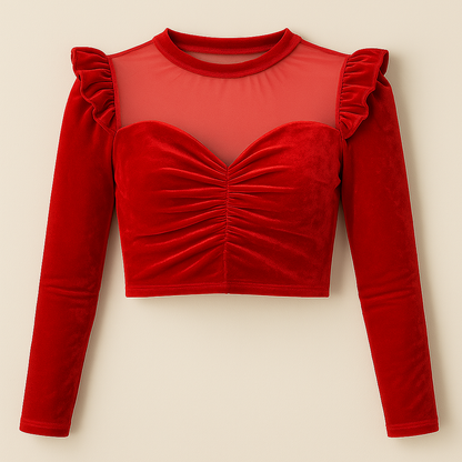 Top rojo manga larga con encaje / V57 image 1