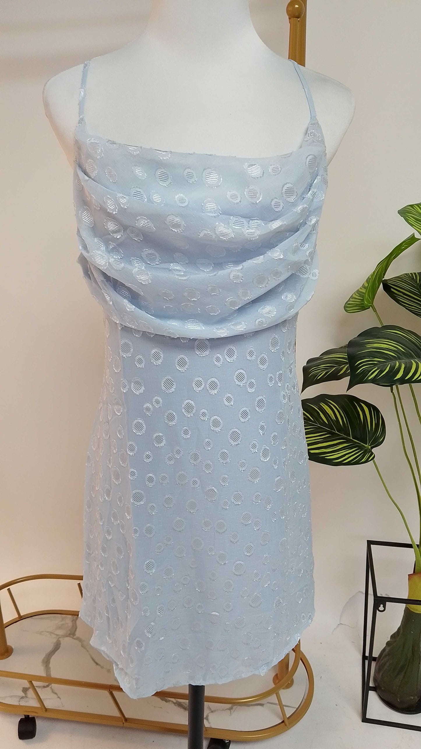 Vestido celeste con tirantes y fruncido D&M / V369 image 3