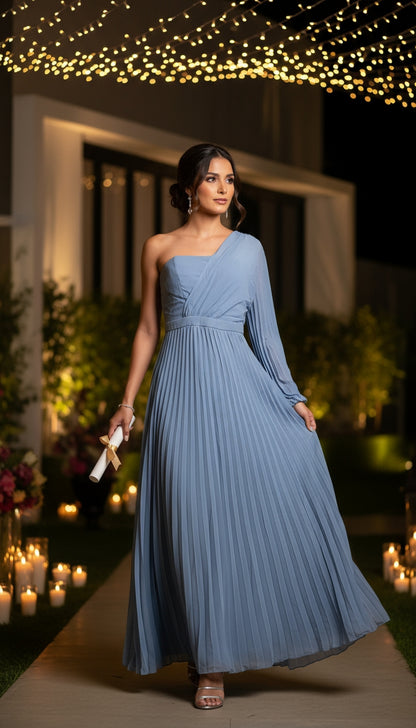 Vestido largo azul claro con mangas largas /SH10 image 1