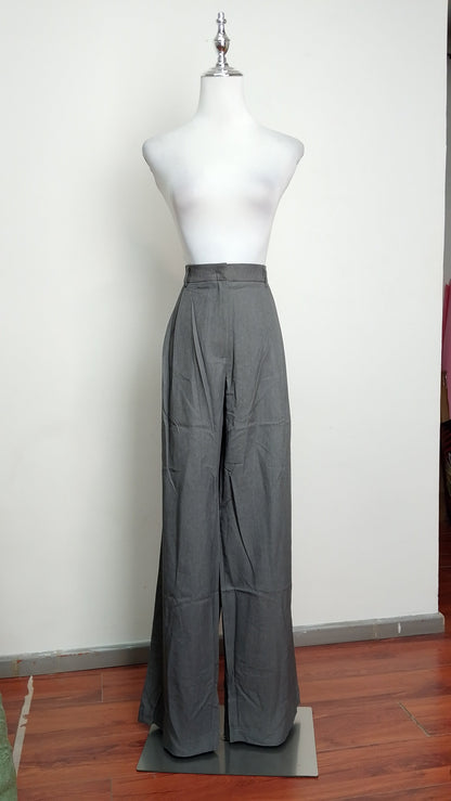 Corset con Escote + Pantalón amplio plisado gris + Blazer Sastre Azul Pastel /OUTEV101