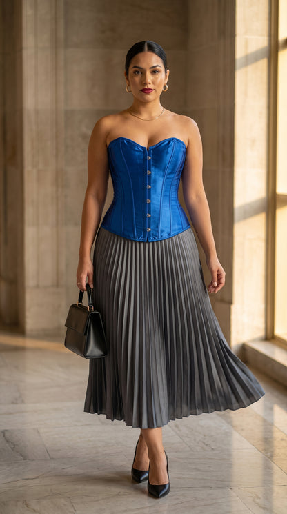 Corset Con Escote + Falda Plisada Color Plata /OUTEV63