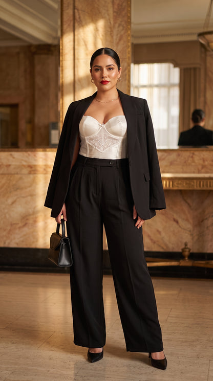 Corset Ivory Glam + Pantalón palazzo negro /OUTEV105