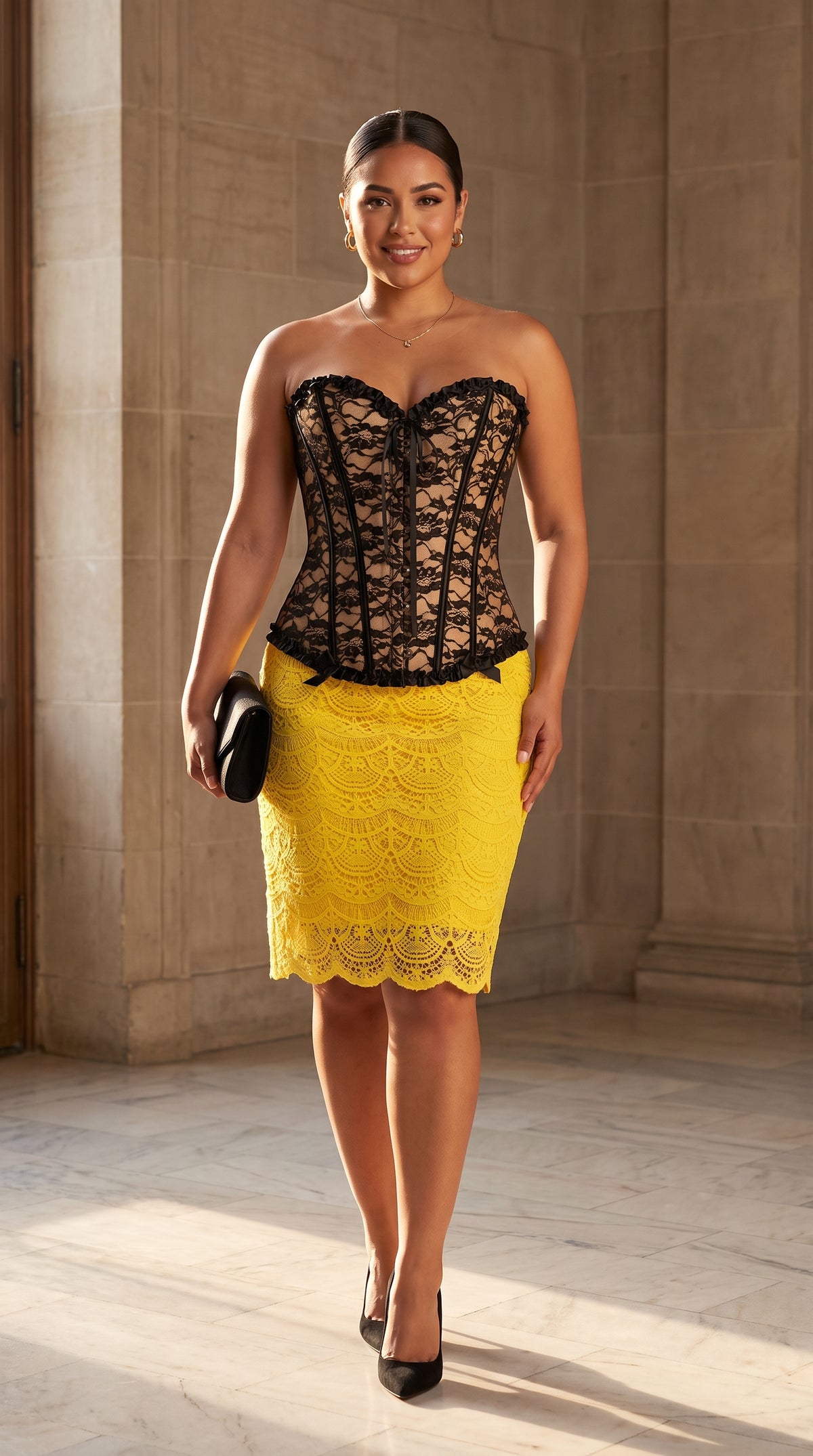 Corset Midnight Glam + Falda amarilla encaje /OUTEV113
