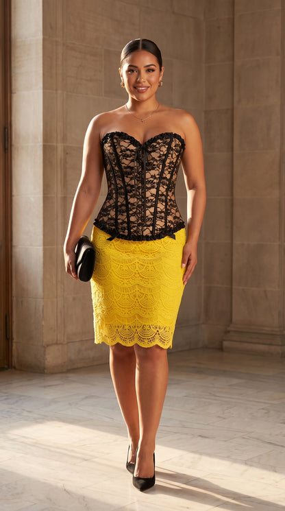 Corset Midnight Glam + Falda amarilla encaje /OUTEV113