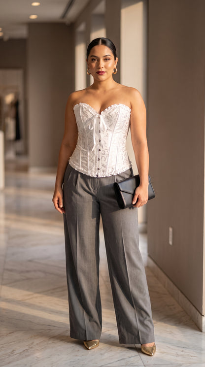 Corset con Escote + Pantalón amplio plisado gris /OUTEV106