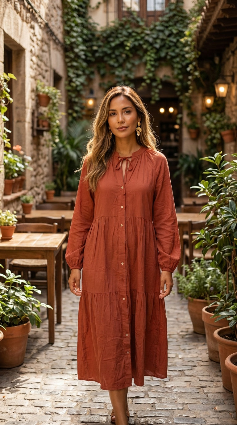 Vestido marrón mangas largas / ANV74