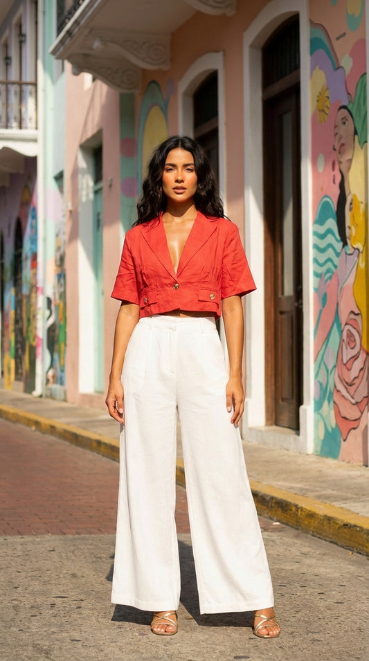 Blusa blazer roja anudada – ANBL2617