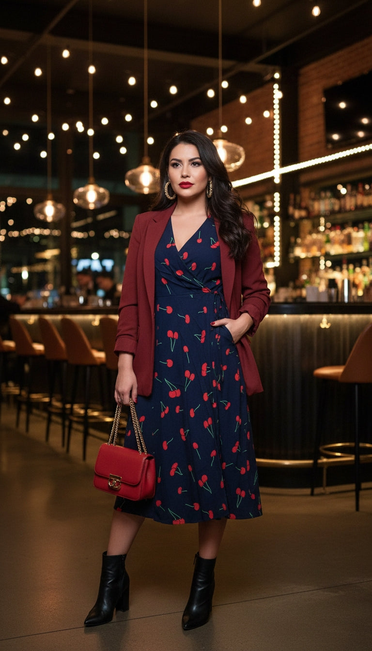 Vestido azul marino con cerezas/ANV03