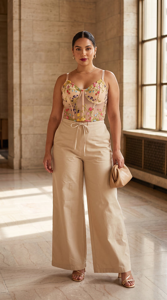Corset Floral Bloom + Pantalón beige /OUTEV52