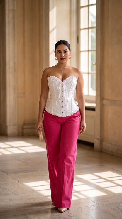 Corset con Escote + Pantalón palazzo fucsia /OUTEV54