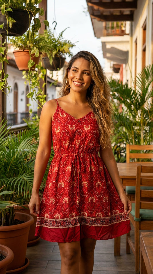 Vestido corto rojo floral / ANV64