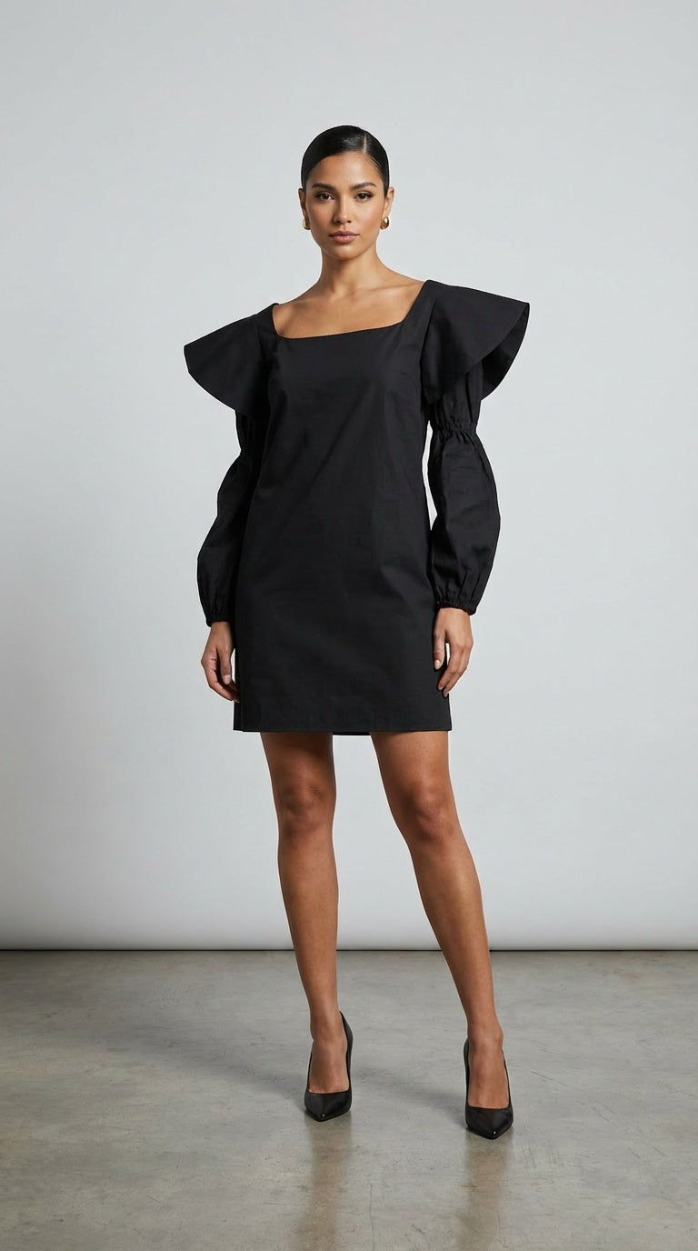 Vestido negro con mangas globo / AO183
