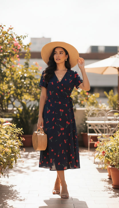 Vestido azul marino con cerezas/ANV03