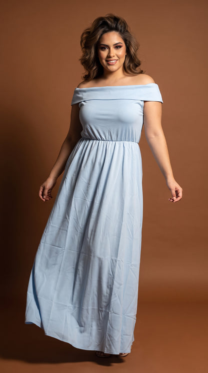 Vestido Celeste Maxi Fluido / L88A