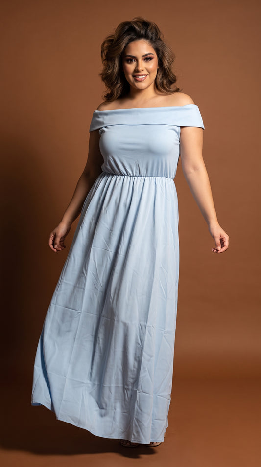 Vestido Celeste Maxi Fluido / L88A