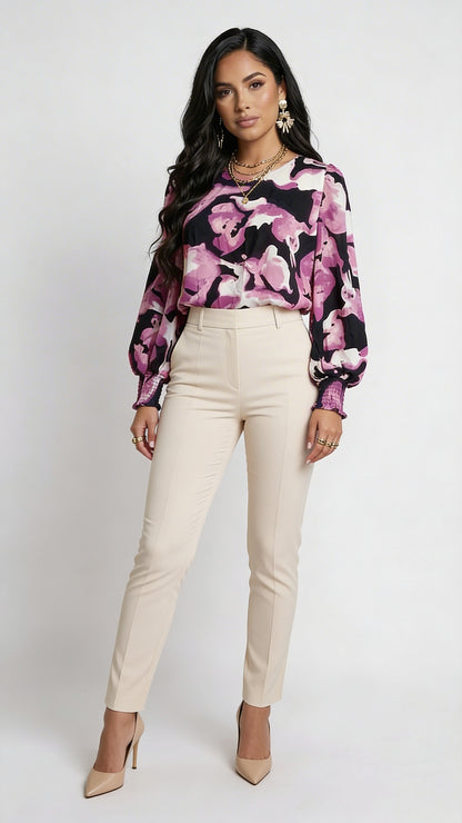 Blusa Floral Morada Elegante / NOB01