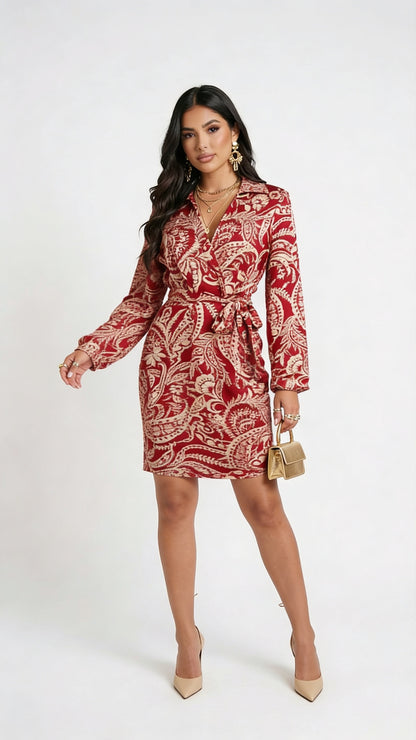 Vestido Rojo Estampado Elegante / NOB28