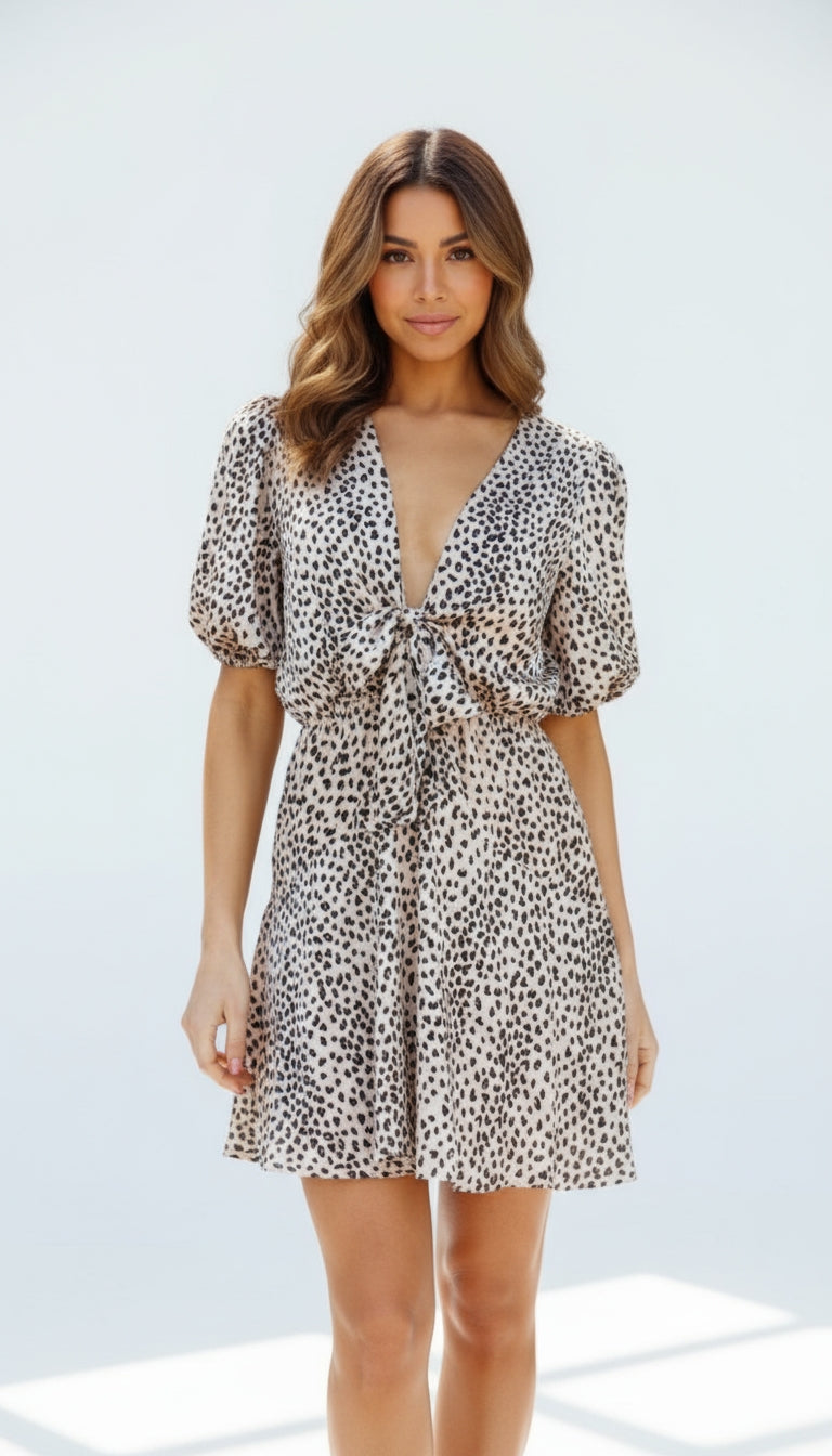 Vestido cruzado animal print beige /ANV01