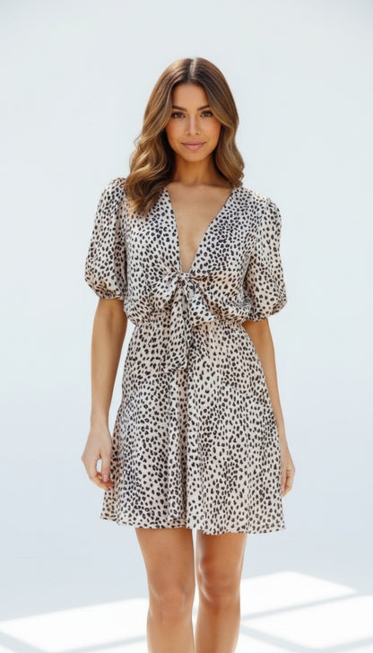 Vestido cruzado animal print beige /ANV01